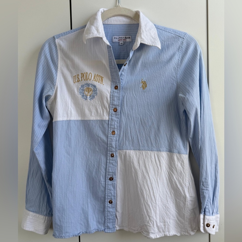 U.S. Polo Assn. Light Blue and White Patchwork Shirt